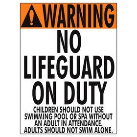 1001ws1824e Aq Tech Warning No Lifeguard Sign