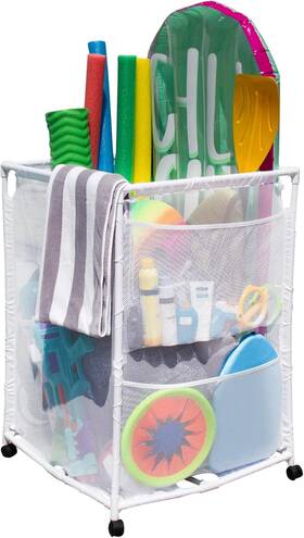 Eypo-1005 Essentially Yours Rolling Pool Storage Organizer Bin Medium White