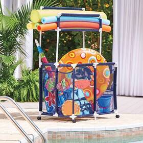 Improvements 603016935641 Pool Toy Storage Bin With Noodle Holder For Rafts Vests Balls Floaties Towels