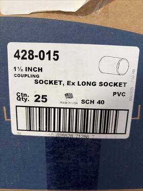 428-015 Lasco Fittings 1.5 Inch Sch40 Long Socket Coupling 25 Pk