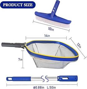 Poolvio 653437051413 Pool Maintenance Kit Net 14 Inch Brush And 50 Aluminum Pole