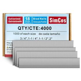 Scn42701 Simcos 18 Gauge Brad Nails 4 Sizes 2 Inch 1-1/2 1-1/4 3/4 Galvanized Ga N