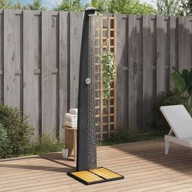 368209 Vidaxl Outdoor Shower Black 21.7 Inch X23.6 X88.2 Poly Rattan And Acacia Wood