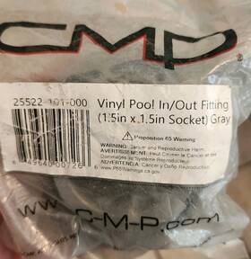 25522-101-000 Zodiac Pool Systems Inc Cmp 1.5 Inch Vinyl In-out Fitting Gray