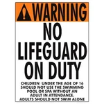 Aq Tech 1003WS1824E Warning No Lifeguard Sign. Fixed Price $45.82.