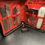 Vintage Travel Multi Tool Kit Black Zippered Case Knife File Blade Saw Hammer. Fixed Price $20.00.
