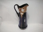 Large, Old, 14&3/4" Tall Bohemian Glass Tankard, Pitcher, Cobalt, Gold. Fixed Price $75.00.