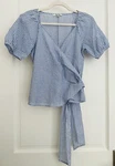 Madewell Lucy Wrap Top Textured Gingham Blue White Xxs- Free Shipping. Fixed Price $19.00.