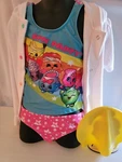 Summer Swin Set Size 4 2 Pc Swim Suit, Cover, Cap. Fixed Price $10.90.