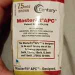 Century Masterfit Apc Universal Motor-run Capacitor 7.5MFD 370V. Fixed Price $15.05.