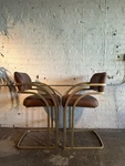 Vintage Leather Stools Cal Style Milo Baughman Mcm Brass Gold Modern Cantilever. Fixed Price $2499.99.