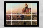 Ready To Hang Ceramic Tile Mural Backsplash Cowboy Longhorn Trail Drive Boss. Fixed Price $175.00.