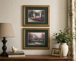 Vtg Thomas Kinkade Summer Gate & Pools Of Serenity Mat Gold Frame Art Print Set. Fixed Price $40.00.