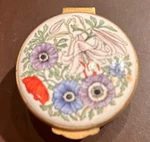 Royal Worcestershire English Hand Painted Round Enamel Box Summer Flowers. Fixed Price $34.99.