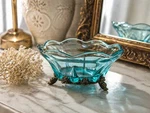Vintage Fementos Aqua Blue Glass Footed Bowl Brass Stand Hollywood Regency. Fixed Price $21.99.