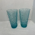 (2) Vintage Mcm Anchor Hocking Textured Aqua Blue Glass Tumblers Usa 5.5" 3.5. Fixed Price $20.00.