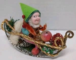 Vtg 1950'S Foil Mesh Elf Gnome Xmas Ornament Shiny Brite Pipe Cleaner Sled. Fixed Price $39.95.