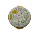 English Handpainted Round Enamel Box - Late Summer Flowers Decor. Fixed Price $15.95.