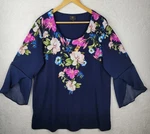 Xl Tunic Top Cottagecore Neck Blue Colorful Floral 3/4 Flowy Sleeves Casual. Fixed Price $34.88.