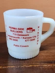 Anchor Hocking Fire Coffee Cup Perma Builders Kansas City White Milk Glass. Fixed Price $29.95.
