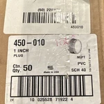 Box Of 50 Lasco Pipe Sch 40 Pvc One Inch Threaded Plug Mipt 1 Dia. Mpt. Fixed Price $69.99.