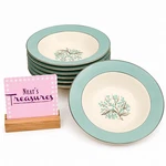 Mcm Sevron Blue Lace Floral Center Aqua Border China Soup Cereal Bowls Set Of 7. Fixed Price $48.44.