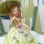Josef Original Girl With Parasol Umbrella Figurine Cottage Core Green Dress. Fixed Price $194.00.