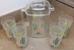 Cute Vintage Aquatic Fish Acrylic Pitcher W/lid And Cups Set Of 5. Fixed Price $34.00.