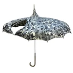 Pagoda Umbrella Parasol Gray Clear Handle Cottage Core 60S Vintage *damaged. Fixed Price $40.00.