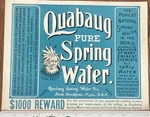 Quabaug Pure Spring Water Early 9 1/4" By 12" Paper Sign - North Brookfield, Ma. Fixed Price $21.95.