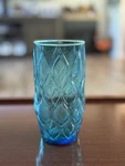 Anchor Hocking Madrid Aqua Blue Drinking Glass With Quilted Diamond Texture. Fixed Price $24.00.